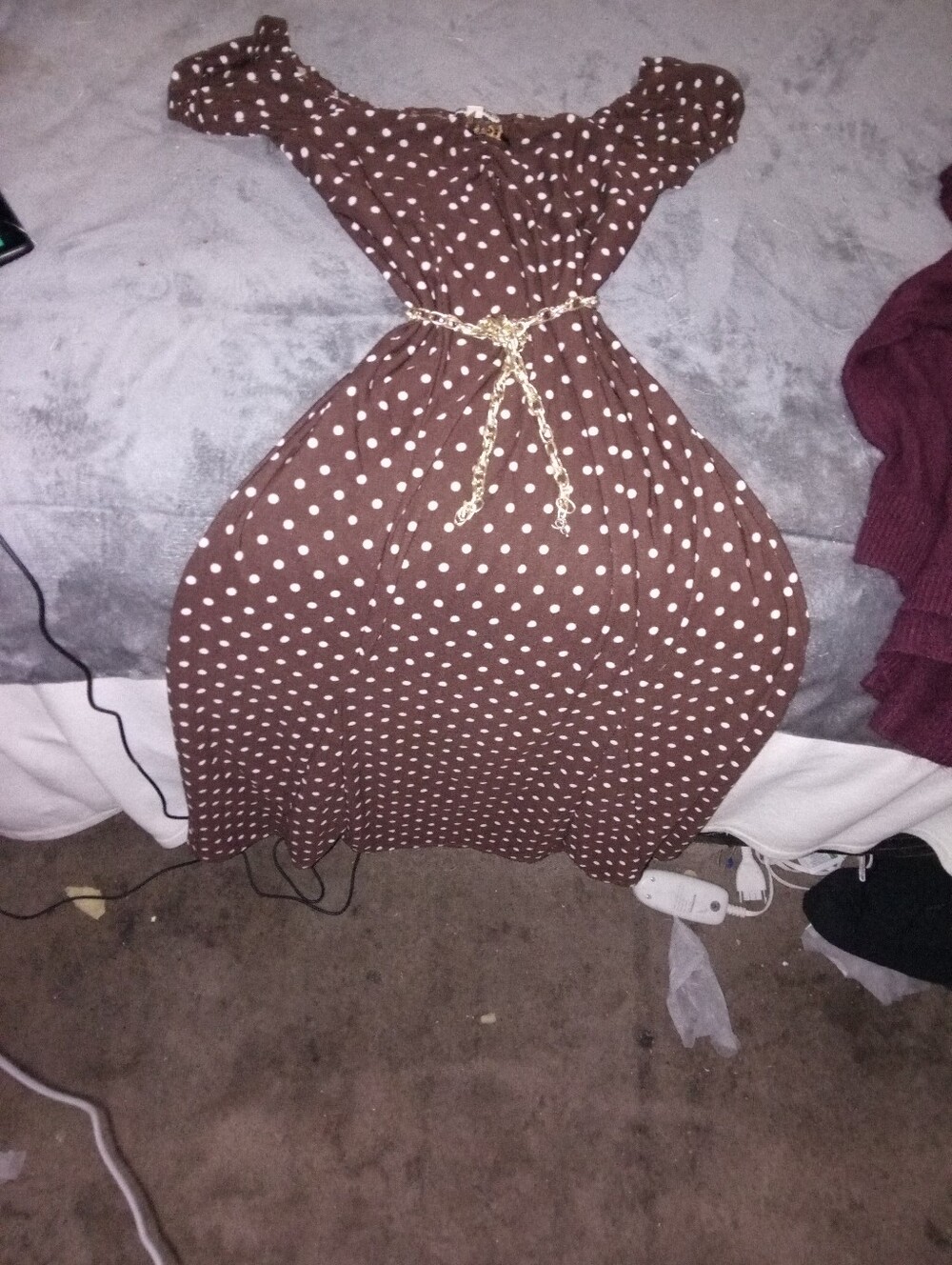 Inspired Hearts Brown Polka Dot Dress with Gold Chain Accent